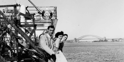 Passengers on the deck of migrant ship MV NAPOLI in Sydney Harbour. ANMM Collection 00003531