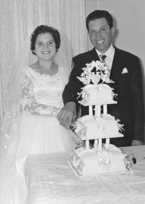 Annarosa and Giuseppe Coluccio's wedding celebration in Australia, 1958. Annarosa is wearing the gold necklace given by her mother-in-law in Italy