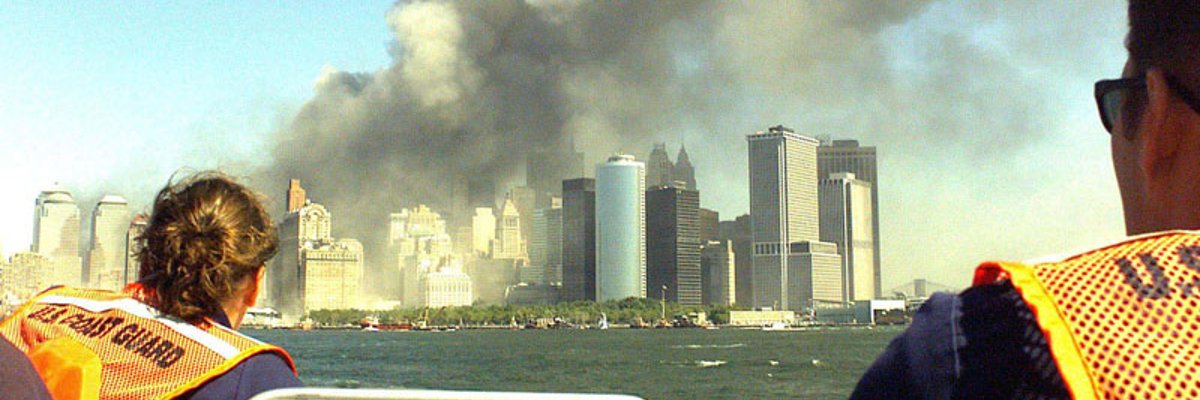Coast Guard boat evacuation in Lower Manhattan on September 11, 2001. Image courtesy Twisted Sifter 