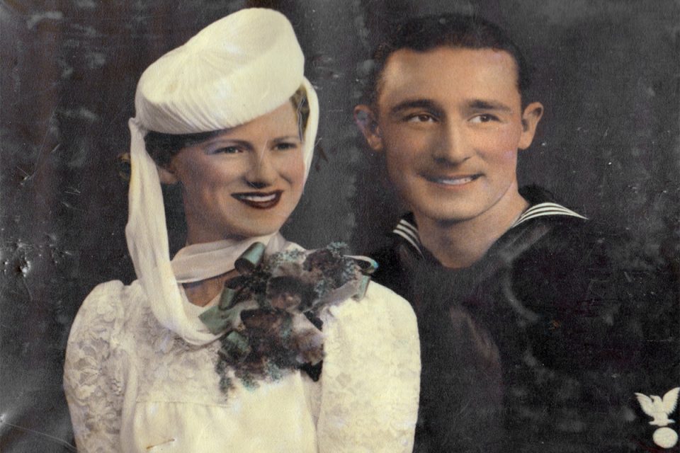 Mary ‘Dot’ Flynn and William A Dority USN on their wedding day. Image: Reproduced courtesy Russell Dority.