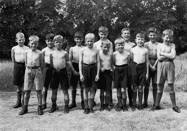Jim Stone (third from left) with Barnardo boys at Kingston upon Thames, Surrey, UK, c 1945–1947. Reproduced courtesy Jim Stone.