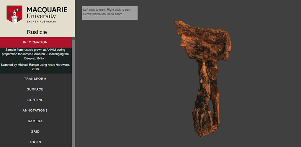 The scientific community has also shown interest, with researchers from Macquarie University performing a 3D scan and elemental analysis of a sample from one of the Museum’s rusticles.