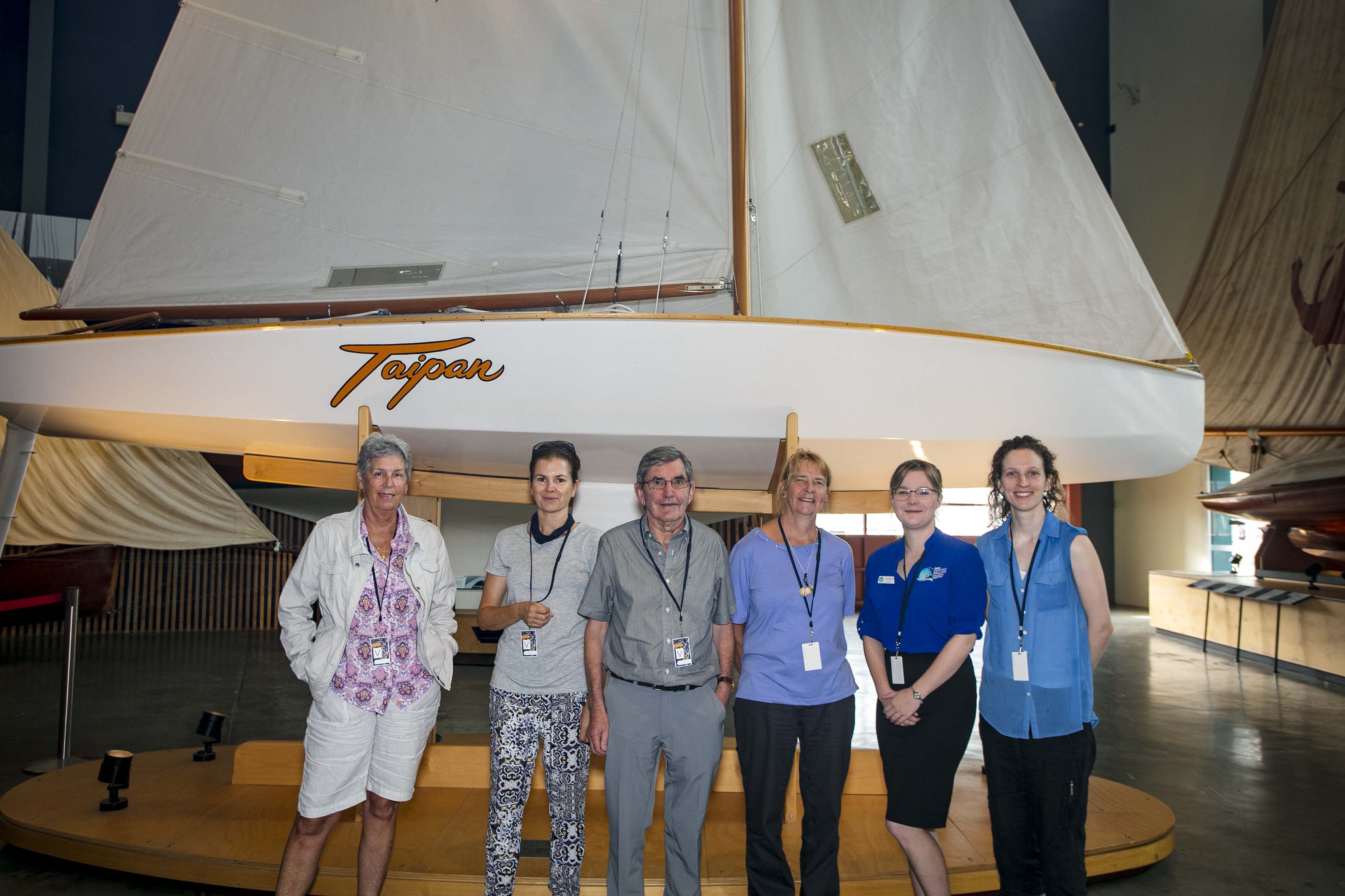 MMAPSS 2017-18 interns to the Museum (Photographer Andrew Frolows)  From Left to Right: Julie Thomas (Ballina Naval & Maritime Museum), Natasha Arnold (Norfolk Island Museum), Gordon MacMillian (Mission to Seafarers Victoria Inc), Rachel Chesmer (Friends of Tasman Island Wildcare Inc.), Katelyn Weinert (Albany’s Historic Whaling Station), Bethany Holland (Norfolk Island Museum)