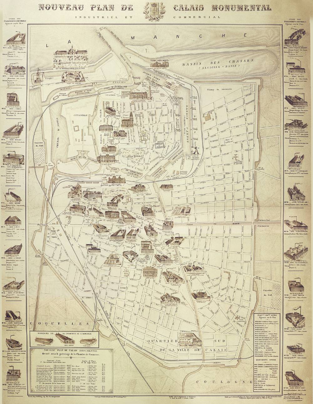 Map showing lace factories in Calais, France, late 1800s. Reproduced courtesy Les archives departmentales du Pas-de-Calais and Musee des Beaux-Arts et de la Dentelle