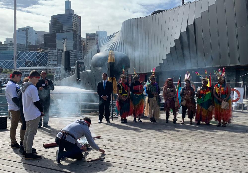 the South Sea Islander women receive a Welcome to Country by representative of Metropolitan Aboriginal Land Council CEO, Nathan Moran which followed by being immersed in a healing smoking ceremony that was assisted by Aboriginal youth.  