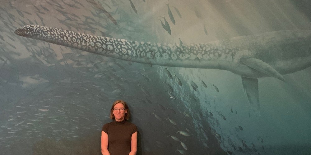 Marianne Hawke during the installation of Sea Monsters