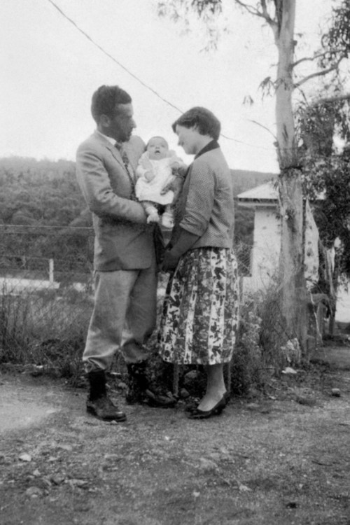 José and Maria Coelho with their newborn son John in Cooma, New South Wales, 1958. 