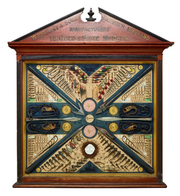Bartleet and Sons case containing harpoons, lances, hooks, flies, sinkers and lures