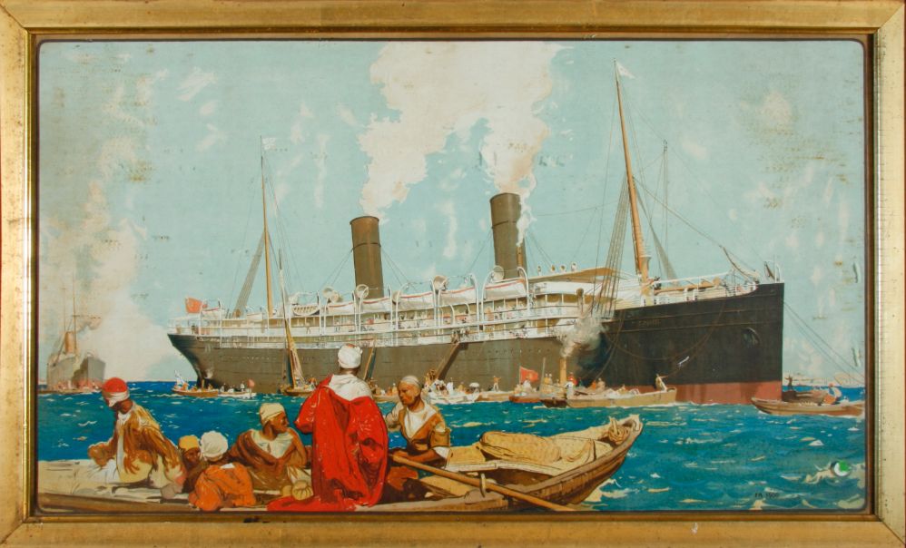 Frank Brangwyn, Framed print of the Orient Line’s Ophir travelling through the Suez Canal, 1900. ANMM Collection Gift from P&O Australia 00046488
