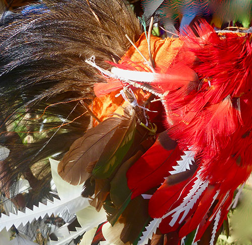 Close up of the colorful headdresses worn by many at the K and K festival. Photo: David Payne, ANMM