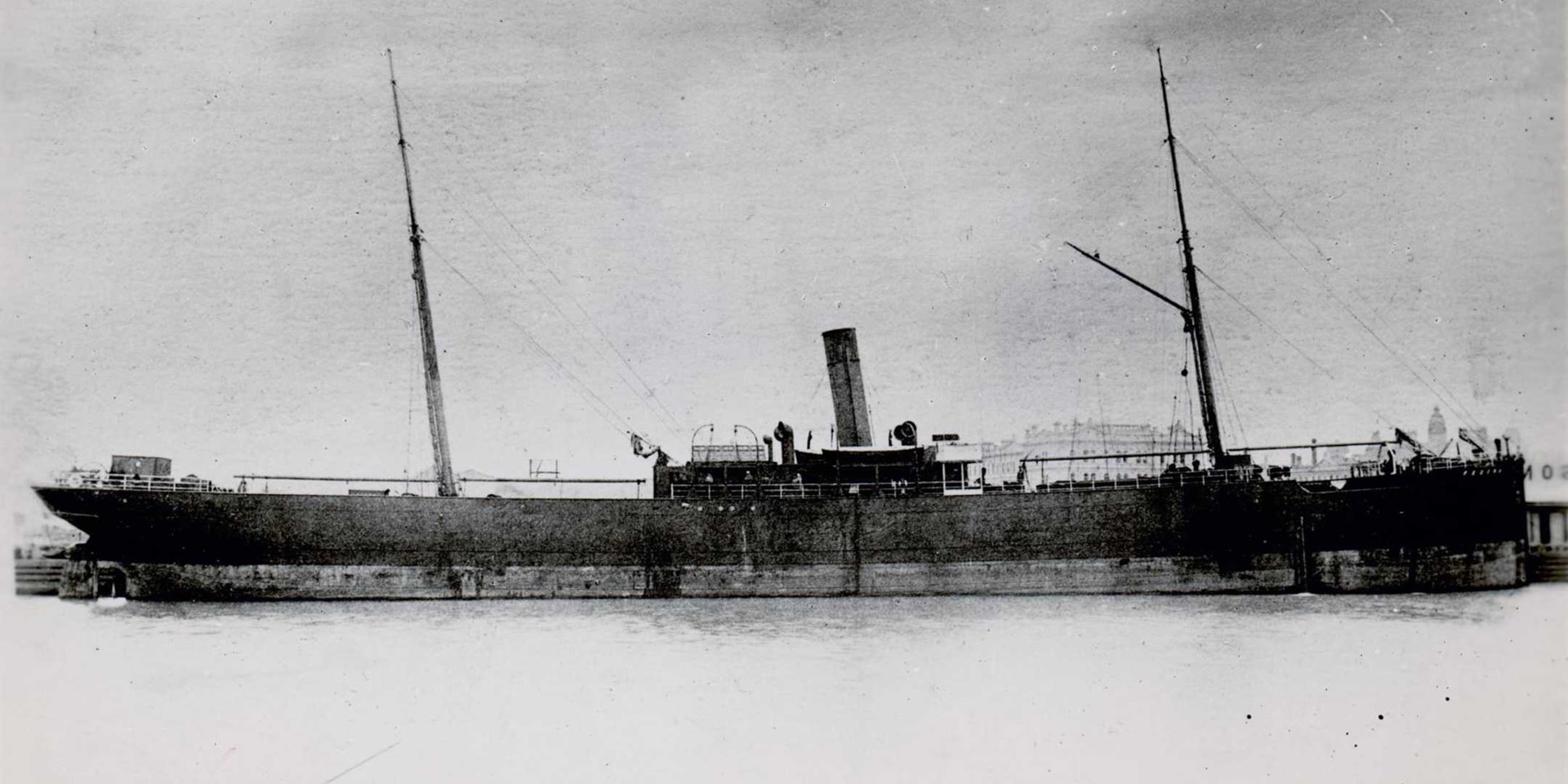 Black and white photograph of a ship