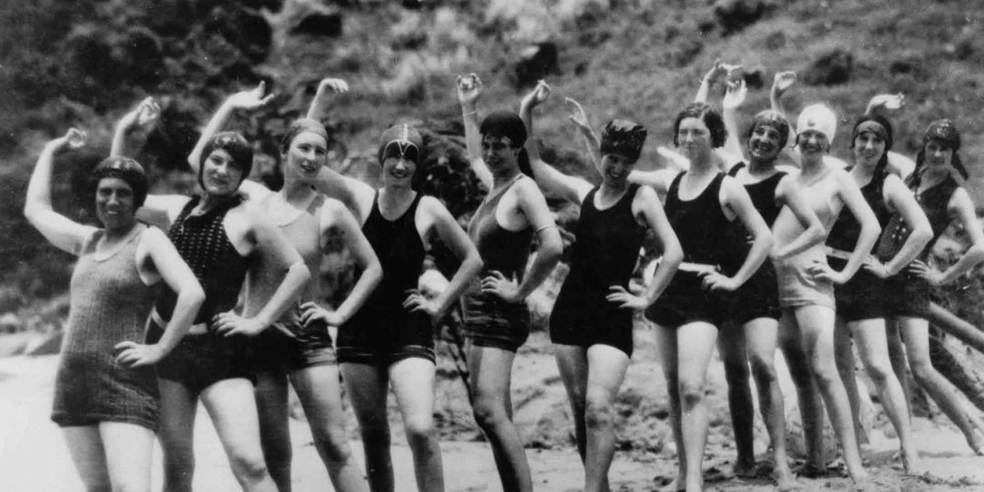 Women in their swimming costumes on the beach at Lindeman Island, Queensland, Christmas 1928