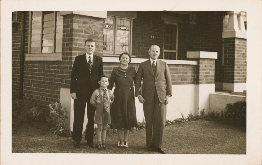 The Wilson family outside their home in Concord, New South Wales, 1948. Reproduced courtesy Victor Wilson Jnr