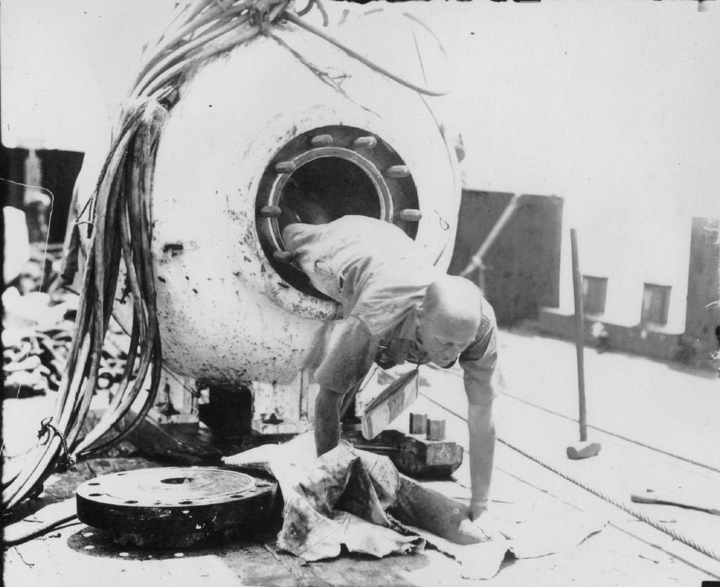 Beebe and Barton's bathysphere had walls 3.8cm thick and an internal living space only 137cm wide. Image: Wildlife Conservation Society, New York.