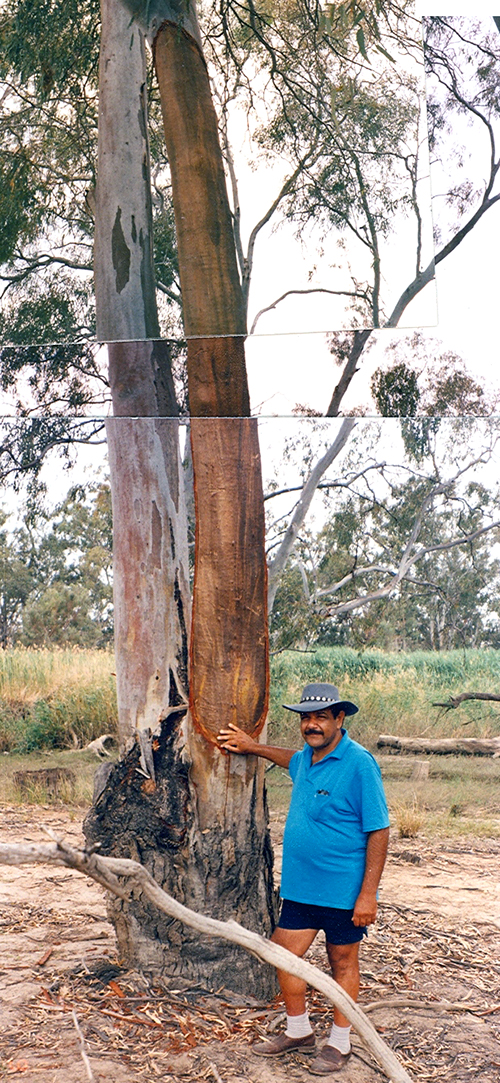 <em>Yuki.</em> Paul Kropenyeri with the tree he used. Image: Photographer unknown / ANMM Collection 00015869.