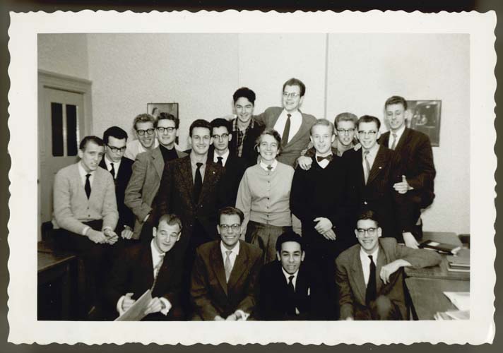 Klaas Woldring (top right) with classmates at Hotelschool The Hague, 1959. Reproduced courtesy Klaas and Aafke Woldring.