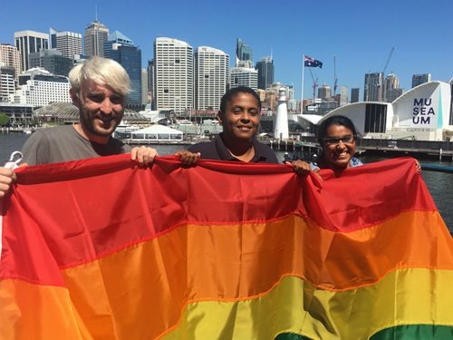 Australian National Maritime Museum staff with rainbow flag, 2019