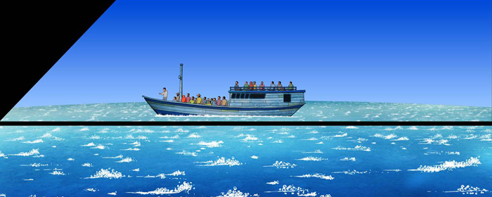 Boat on water with group of people on board