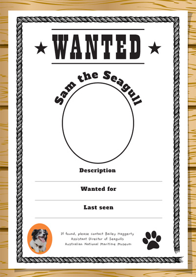 Sam the Seagull Wanted poster