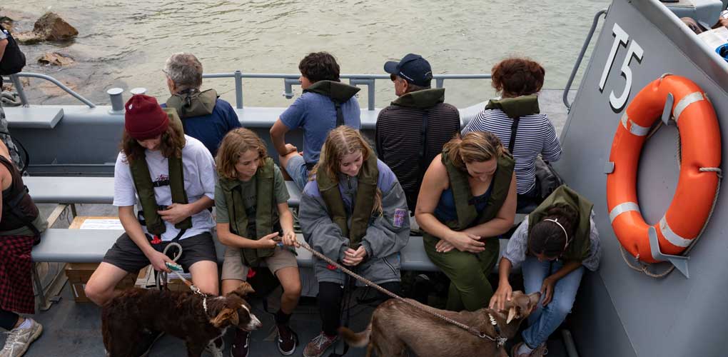 Operation Bushfire Assist, Mallacoota residents, tourists and their pets are evacuated to HMAS Choules on one of the ship's landing craft. © Commonwealth of Australia 2020