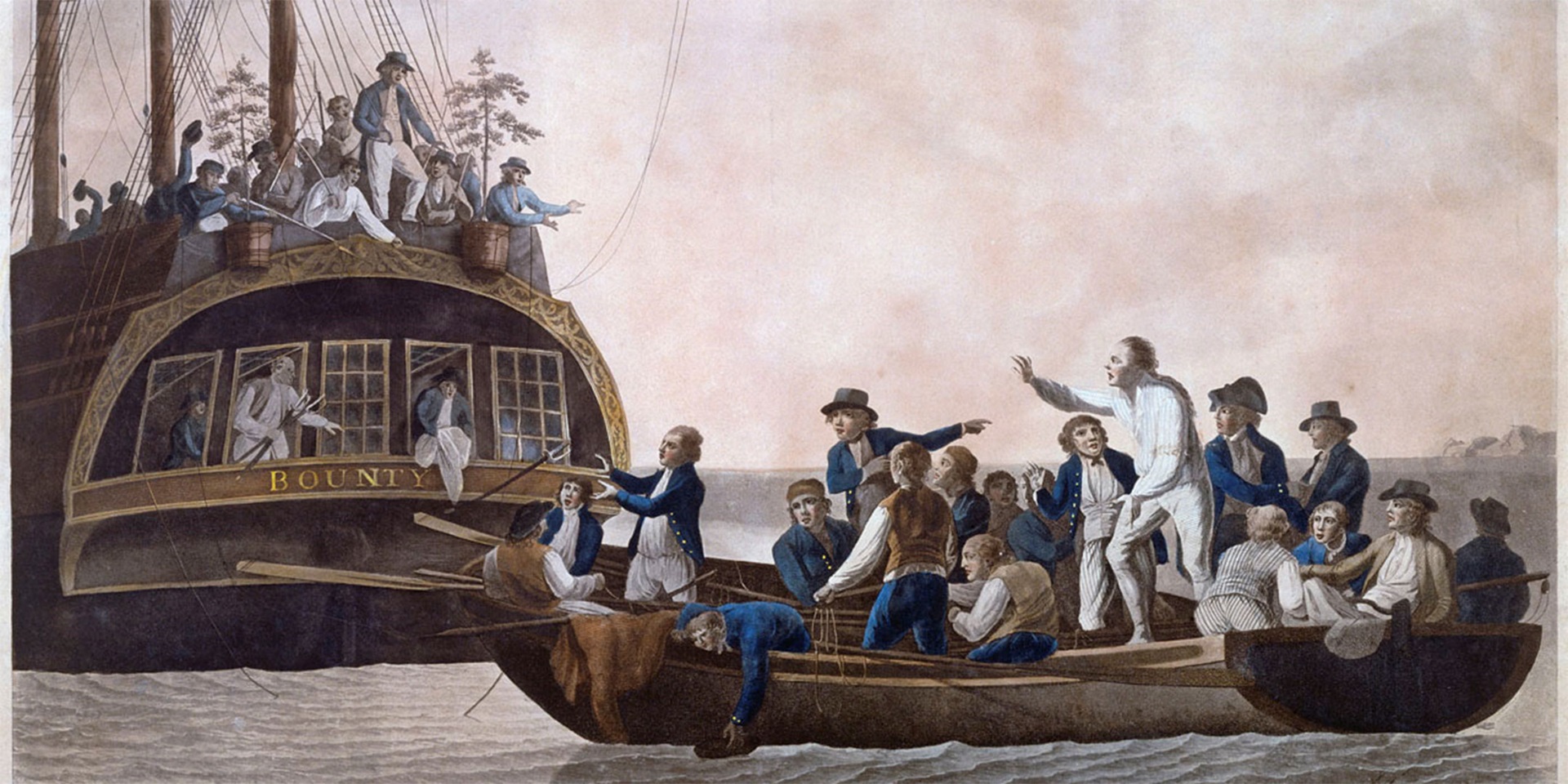 a.	Mutiny on the Bounty (The Mutineers turning Lieutenant Bligh and part of the officers and crew adrift from His Majesty's Ship the Bounty), 1790 by Robert Dodd. Collection: National Portrait Gallery, Canberra