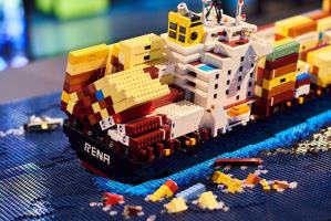 LEGO® model of MV Rena which ran aground in New Zealand in 2011. Photo by Rebecca Mansell. Courtesy of Western Australian Museum.