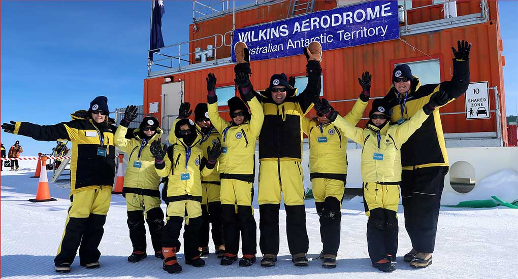 Students with Minister Frydenberg at Wilkins Aerodrome, Antarctica - November 2017
