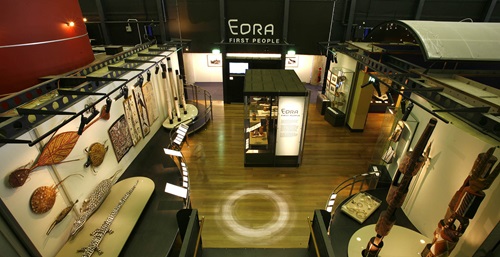 Birds-eye view of the Eora First People exhibition space at the museum