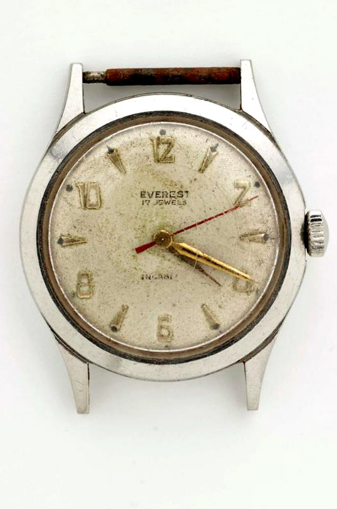 Wristwatch worn by Mike Hallen on the night of HMAS Voyager and HMAS Melbourne collision. ANMM Collection 00016919. Gift from M W J Hallen, 
