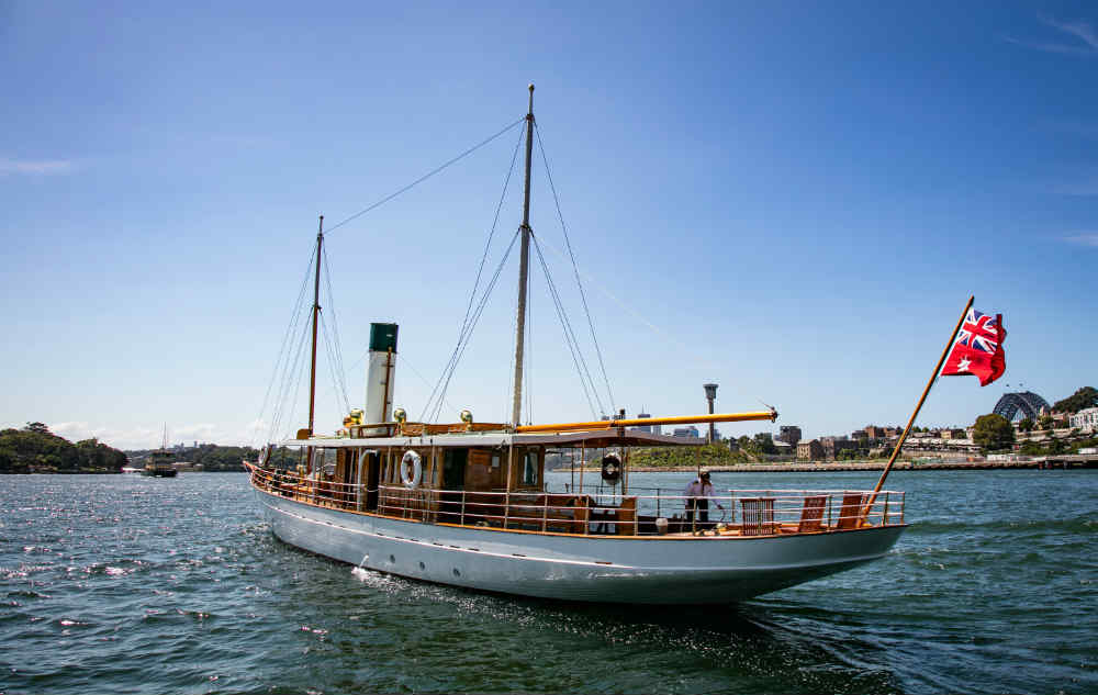 Made in 1900, Edwardian Steamer Yacht Ena makes an impression on Sydney Harbour